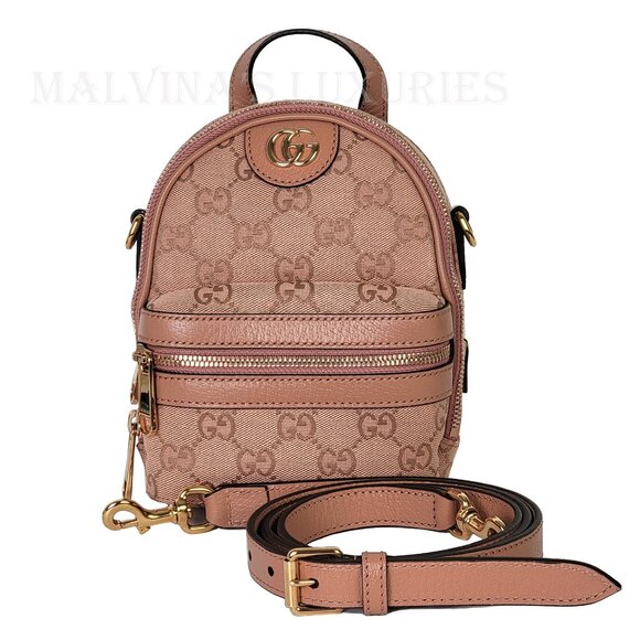 GUCCI BAG 739701 OPHIDIA MINI CROSSBODY PINK GG CANVAS ROSE HARDWARE - Picture 12 of 16
